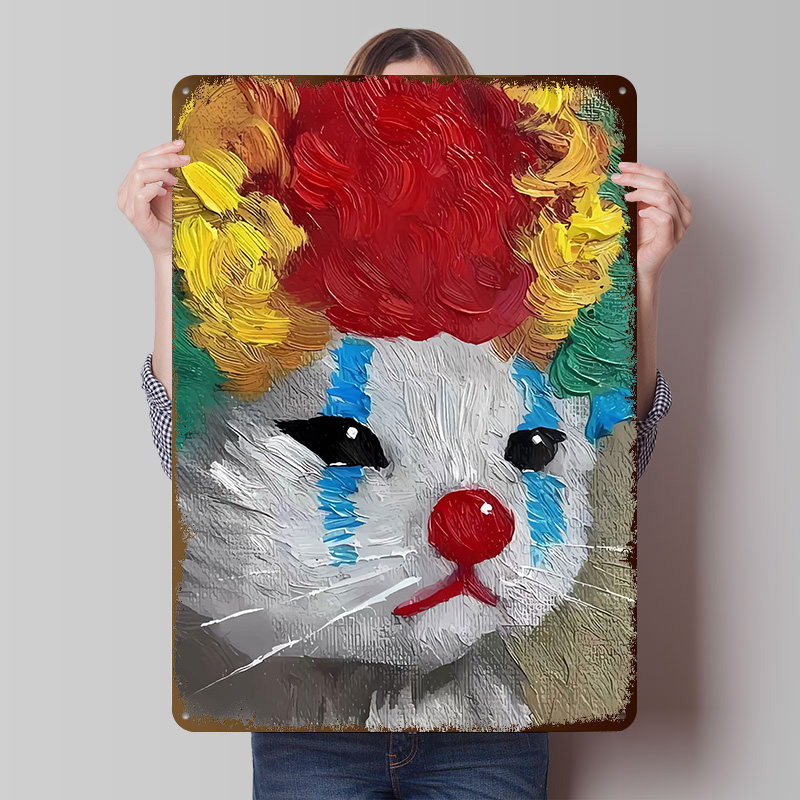 Vintage Gaming Accessories - Sad Clown Cat Painting Tinplate Posters
