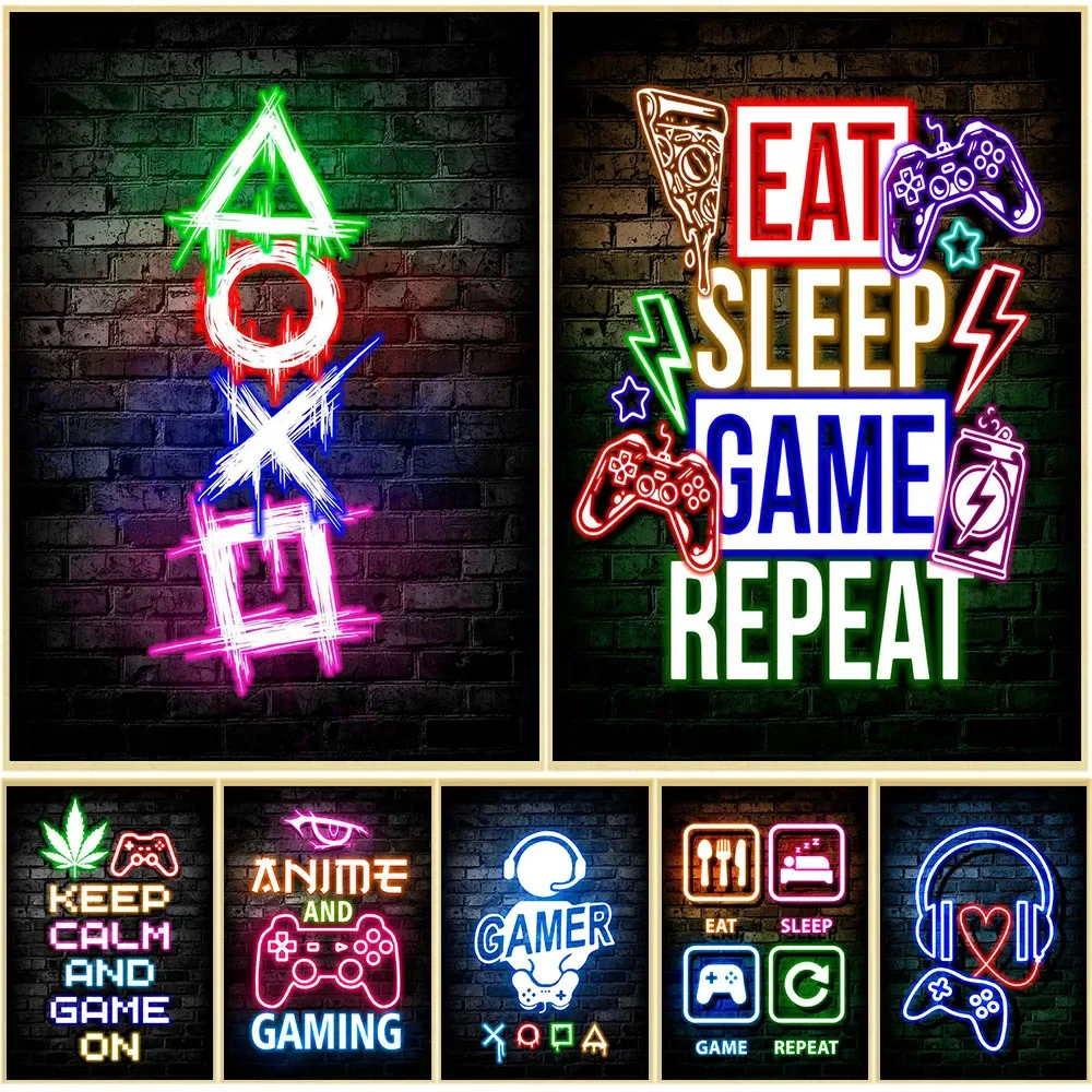 Gaming Neon Eat Sleep Game Rep - Gaming Accessories Wall review and price